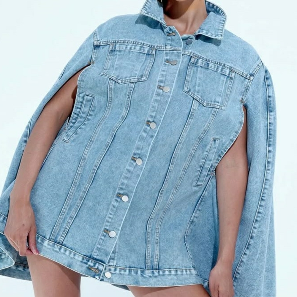 Women's Light Blue Denim Cape Jacket
